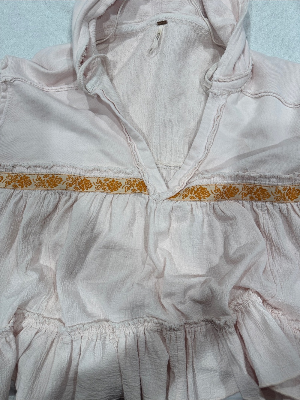 Free People Light Pink Hoodie with Mustard Trim